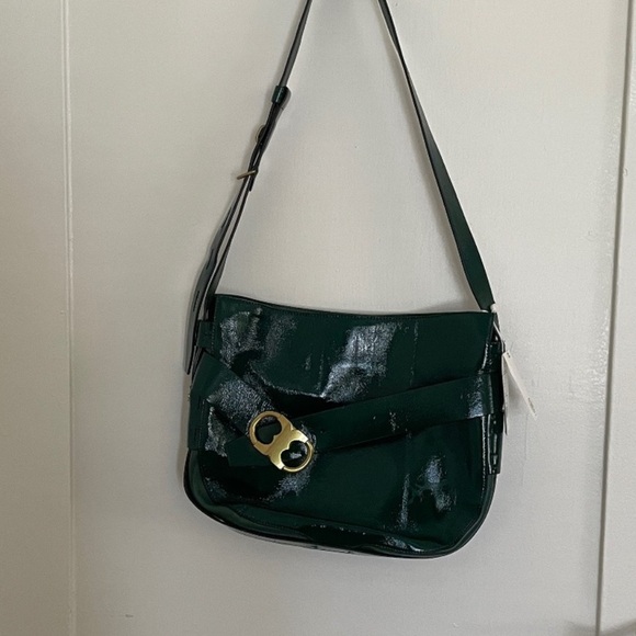 TORY BURCH GEMINI LINK CROSSBODY HOBO ADJUSTABLE PATENT LEATHER GOLD ACCENT BAG - Picture 4 of 15